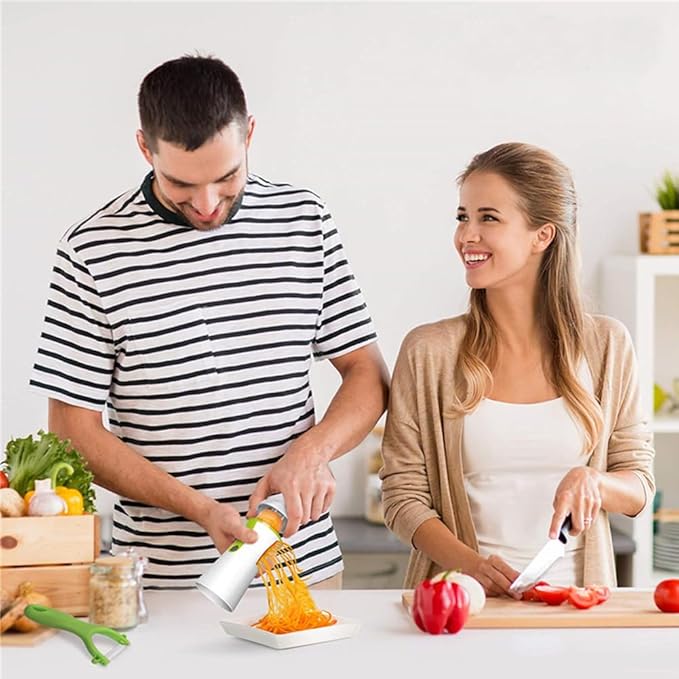 Joyzan Handheld Spiralizer Vegetable Slicer, Veggie Zoodles Spiral Cutter with Container Onion Spaghetti Maker Spiral Adjustable Salad Cucumber Zucchini Noodles Carrot Low Carb Vegan Meals Pasta Fruit