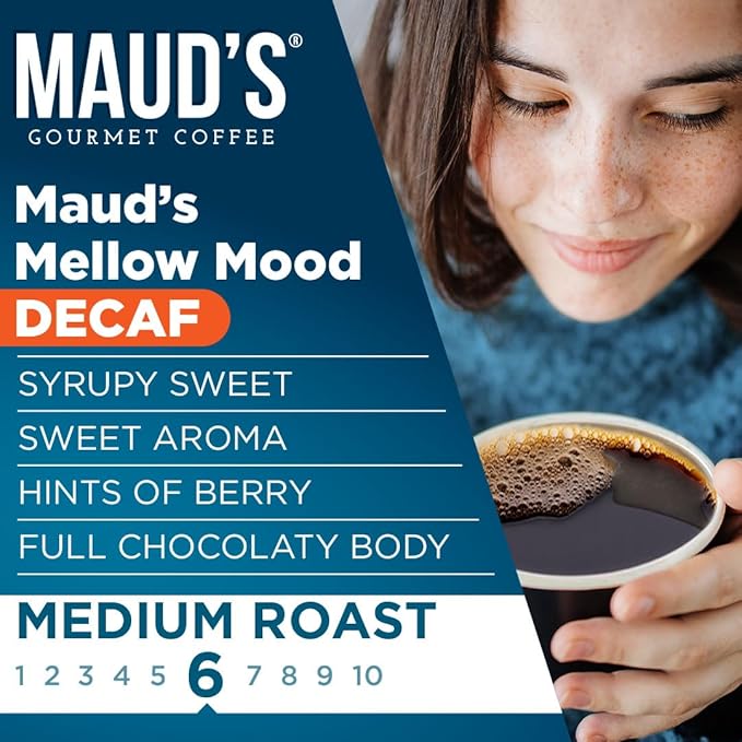 Maud's Decaf Medium Roast Coffee Pods, 18 ct, Decaffeinated Coffee in Recyclable Single Serve Pods – 100% Arabica Coffee, Compatible with Keurig K Cups Maker