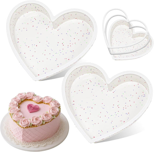Silicone Heart Shaped Cake Pans with Metal Reinforced Frame, 10 Inch Heart Cake Pan, BPA Free Large Molds for Baking, Food Grade Silicone for Oven, Dishwasher （2 Pack)