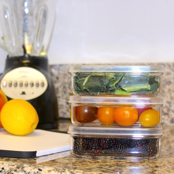 Lustroware Micro Clear Transparent Food Storage Containers with Lids – BPA-Free, Shatterproof, Dishwasher & Microwave Safe, 1.0 qt Stackable Refrigerator Organizer Bins, Made in Japan, Set of 6