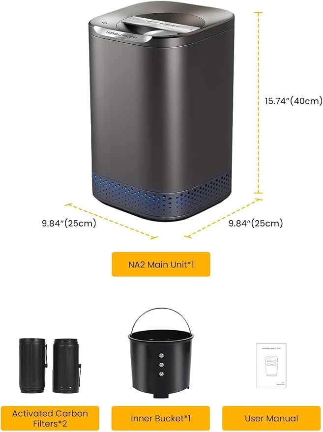 Nagual Electric Kitchen Composter, Indoor Mill Grinder Food Recycler Bin, 0.66gal/Odorless/Low Noise/Auto-Stop, Countertop Disposer Turn Food Waste into Fertilizer