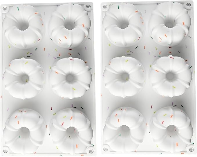 2Pcs Mini Bundts Cake Pan 6-Cavity Non-stick Safe Food-grade Reusable Silicone Baking Molds for Cupcakes, Donuts, Muffins, Cornbread, Brownies, Jellies