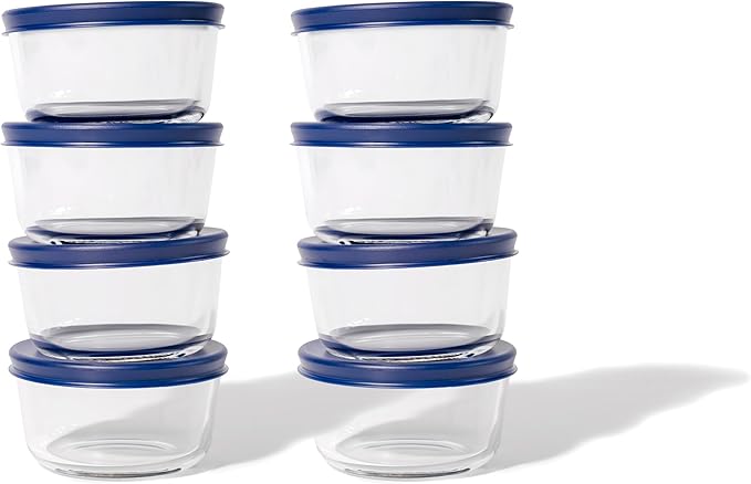 16-Piece Glass Food Storage Containers Set (8 Containers + 8 BPA-Free Lids) | 7-Ounce, Leakproof | Microwave, Freezer, Oven & Dishwasher Safe | Ideal for Meal Prep & Pantry Organization