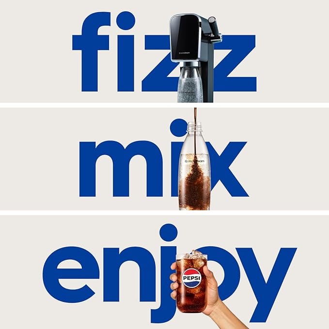 SodaStream - ART Sparkling Water Maker | STARTER KIT | CQC CO2 system | Includes 1x CO2 Cylinder, 1x32 & 1x16 Fl Oz Dishwasher Safe Bottles, 1x Bubly Flavor Drop | Combine with Pepsi Flavors | Black