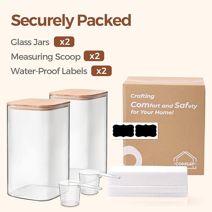 ComSaf 1.2 Gallon Wide Mouth Flour Sugar Storage Containers 2 Pcs, 4.6 Qt Glass Storage Containers with Lids, Large Pantry Glass Jar with Lid, Big Jars for Rice, Flour, Sugar, Cereal, Cookie, Coffee
