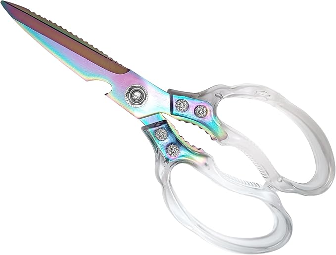 Heavy Duty Kitchen Scissors, Stainless Steel & Aluminum, Serrated Edge, Ambidextrous, Contemporary Style, Blade Color, Kitchen Shears