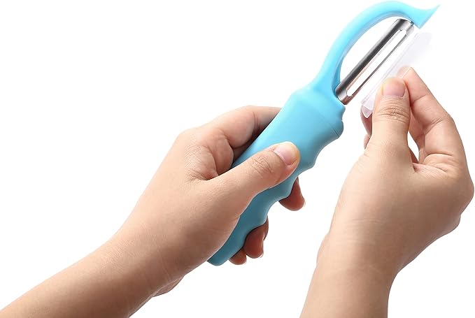 Spring Chef Premium Swivel Vegetable Peeler, Soft Grip Handle and Ultra Sharp Stainless Steel Blades - Perfect Kitchen Peeler For Veggie, Fruit, Potato, Carrot, Apple - Aqua Sky