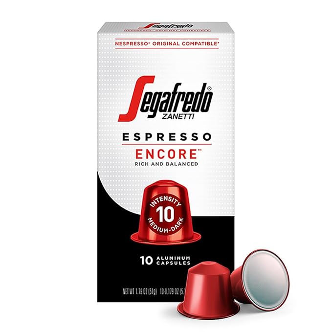 Segafredo Zanetti Espresso Capsules – Aluminum Pods for Nespresso Original Machines – Medium-Dark Roast Premium Espresso with a Rich Aroma – Balanced, Intensity 10 – Encore, 10 Count