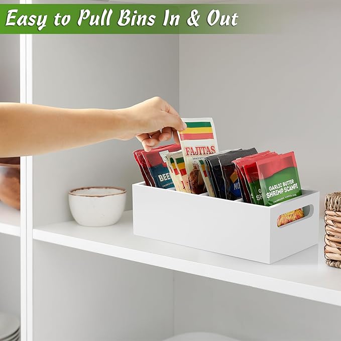 DRASTAR Pantry Organization and Storage Bins, Seasoning Packet Organizer with Removable Dividers,Wooden Storage Caddy for Kitchen, Pantry, Cabinet, Countertop, Black