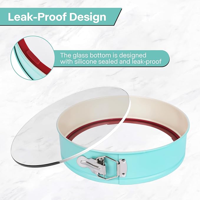 10-Inch Glass Bottom Springform Pan with Silicone Seal, Springform Pan 10 inch Nonstick,10In Cheesecake Pans Springform, Leak-Proof, Nontoxic & Oven-Safe