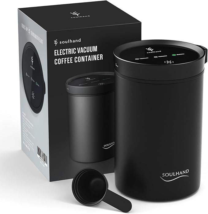 SOUL HAND Vacuum Coffee Canister, Airtight Sealed Coffee Canister Automatic Vacuum Stainless Steel Coffee Containers, Coffee Bean Storage Container for Coffee/Food Storage 1.6 L