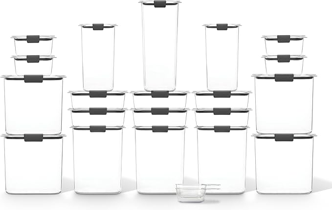 Rubbermaid Brilliance BPA-Free Airtight Food Storage Containers with Lids Set of 20 with Scoops Perfect for Kitchen and Pantry Organization
