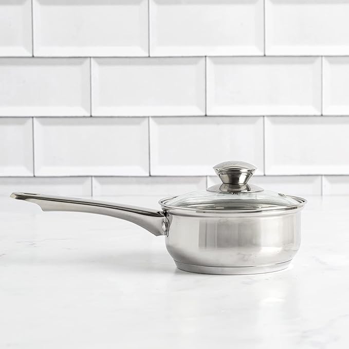 Ecolution Stainless Steel Sauce Pan, Encapsulated Induction Ready Cooking Pot with Glass Lid, Oven Safe, Dishwasher Safe Soup Pot, 1-Quart