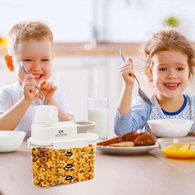 Airtight Cereal Containers Storage Food Dispenser, Plastic Cereal Storage Containers with Pouring Spout, Lids and Measuring Cup for Sugar,Rice, Coffee Beans, Dry Food, Grains, BPA Free - 1300ml (Grey)