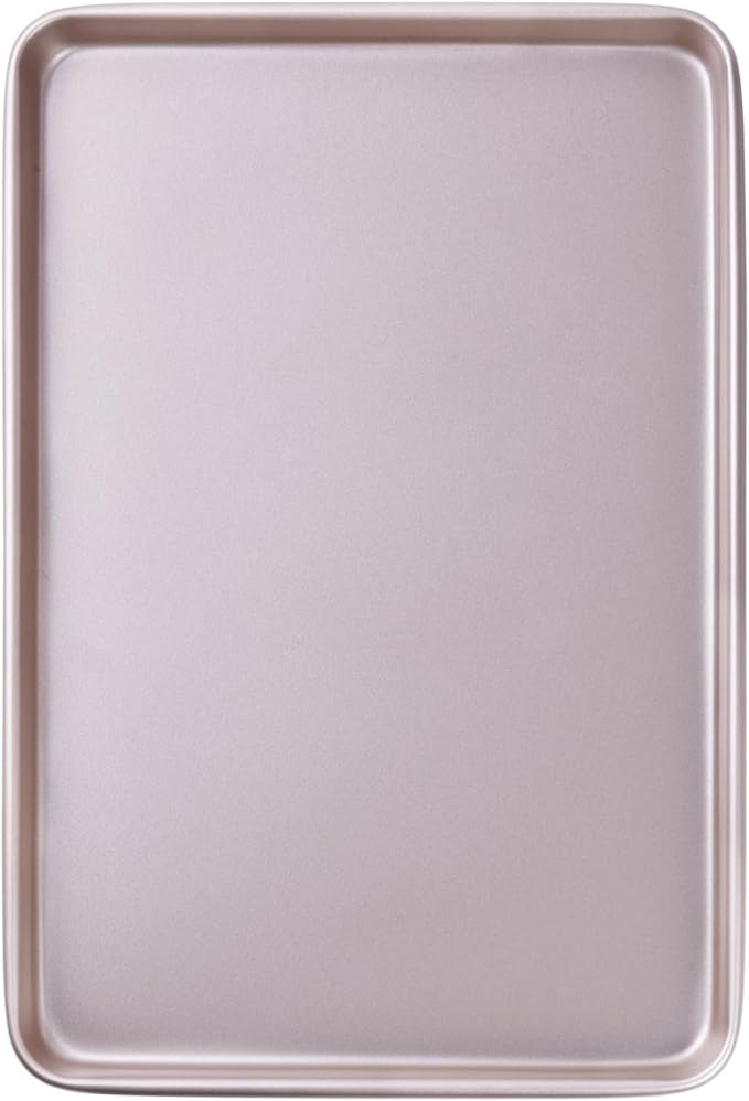 0.8mm 15-Inch Baking Sheet Pan, Non-Stick Carbon Steel Rimmed Cookie Sheet Pan for Oven Roasting Meat Bread Jelly Roll Battenberg Pizzas Pastries 15.6" x 10.6" x 0.96" (Champagne Gold)