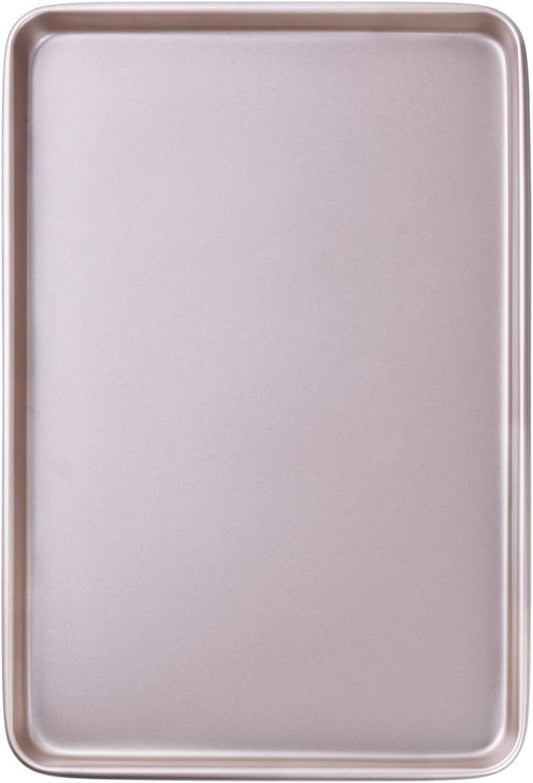 0.8mm 15-Inch Baking Sheet Pan, Non-Stick Carbon Steel Rimmed Cookie Sheet Pan for Oven Roasting Meat Bread Jelly Roll Battenberg Pizzas Pastries 15.6" x 10.6" x 0.96" (Champagne Gold)