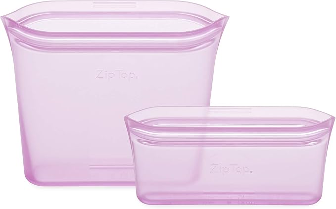 Zip Top Reusable Food Storage Bags | 2 Bag Set [Lavender] | Silicone Meal Prep Container | Microwave, Dishwasher and Freezer Safe | Made in the USA