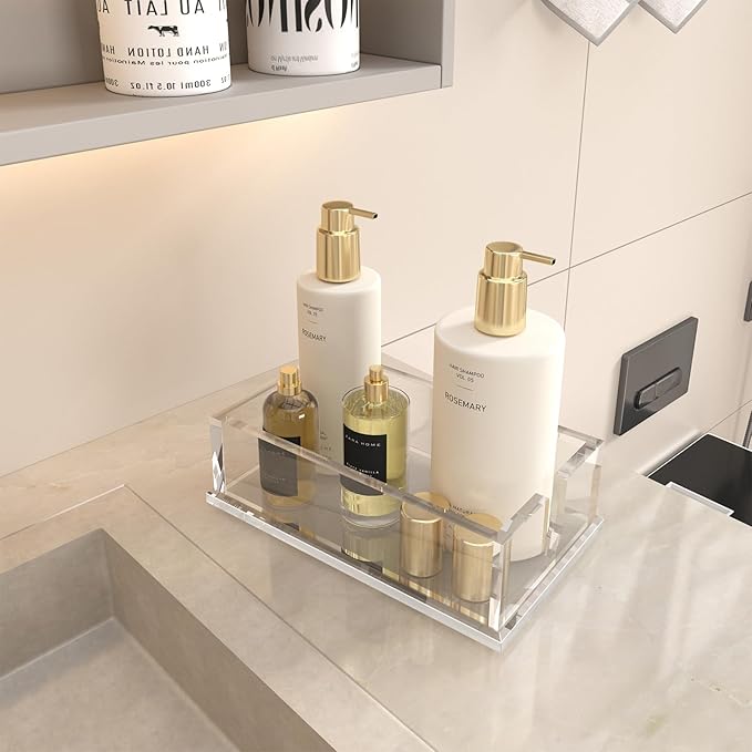 Napkin Holder for Table, Acrylic Napkin Paper Towel Holder for Kitchen, Clear Acrylic Guest Towel Holder Tray for Bathroom, Cocktail Napkin Holder for Dinner (Rectangle Clear 0.31+0.4in Thickness)