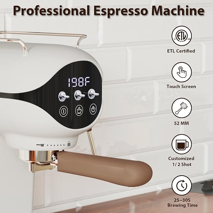 Espresso Machine with Steam Milk Frother Semi Automatic 20 Bar Compact White with Toggle Switch for home Cafetera Espresso, Latte, Cappuccino, Americano, Macchiato