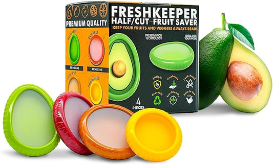 Avocado Saver & Onion Storage –Set of 4 BPA Free Silicone Food Storage Containers – Reusable Fruit and Veggie Savers, Fresh Pods for Food – Perfect for Tomato Holder, Garlic, Lemon & More