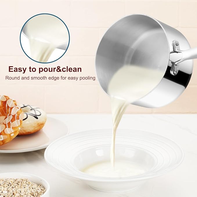 2 Quart Saucepan with Lid, Homikit 2QT Tri-Ply Stainless Steel Sauce Pan with Ergonomic Handle, Heavy Bottom Small Pot for Kitchen Cooking, Compatible with All Cooktops for Boiling Eggs Warming Milk