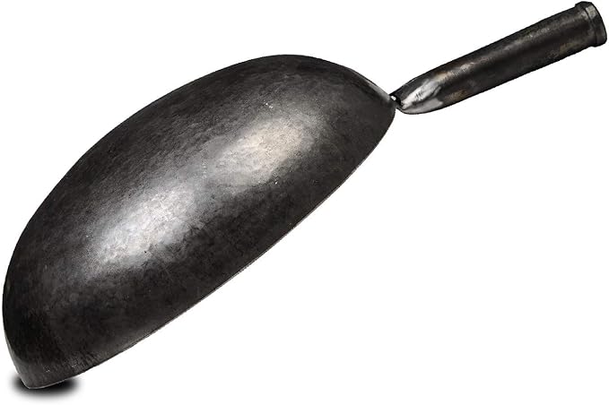 臻三环 ZhenSanHuan Chinese Hand Hammered Iron Woks and Stir Fry Pans, Non-stick, No Coating, Carbon Steel Pow (36CM, Silver - Not Seasoned)