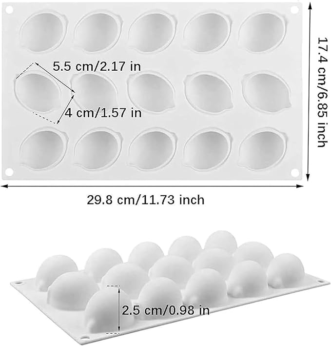 OCPO KITCHEN Lemons Silicone Mold for Baking Mousse Cake, Candy, Chocolate Dessert, Pastry, Ice Cream, Pudding, Lemon (15-Cavity)