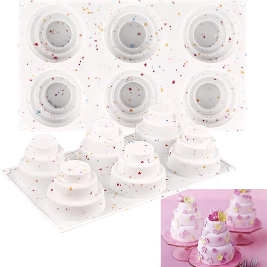 Sakolla 2 Pack 3 Tier Mini Cake Molds, BPA Free 6 Cavity Silicone Cakepop Molds Shapes for Baking Cake Pop, Cakesicle, Brownie and Mousse (Confetti)