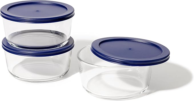 6-Piece Glass Food Storage Containers Set (3 Containers + 3 BPA-Free Lids) | 4-Cup, Leakproof | Microwave, Freezer, Oven & Dishwasher Safe | Ideal for Meal Prep & Pantry Organization