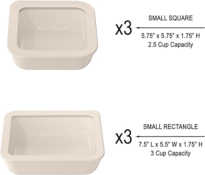 Ceramic Coated Glass Food Storage Container | No PTFE, PFOA, PFAS, and BPA | Reusable Non Toxic Meal Prep Container with Glass Lid | Easy To Store | 6 Piece Food Prep [Crema]