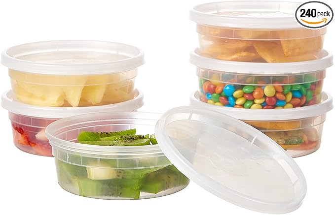 [240Set-8oz] Plastic Deli Food Storage Containers With Lids Disposable Clear Small Togo Jars Bowls For Soup, Meal Prep, Slime | BPA Free | Stackable | Leakproof | Microwave | Dishwasher | Freezer Safe