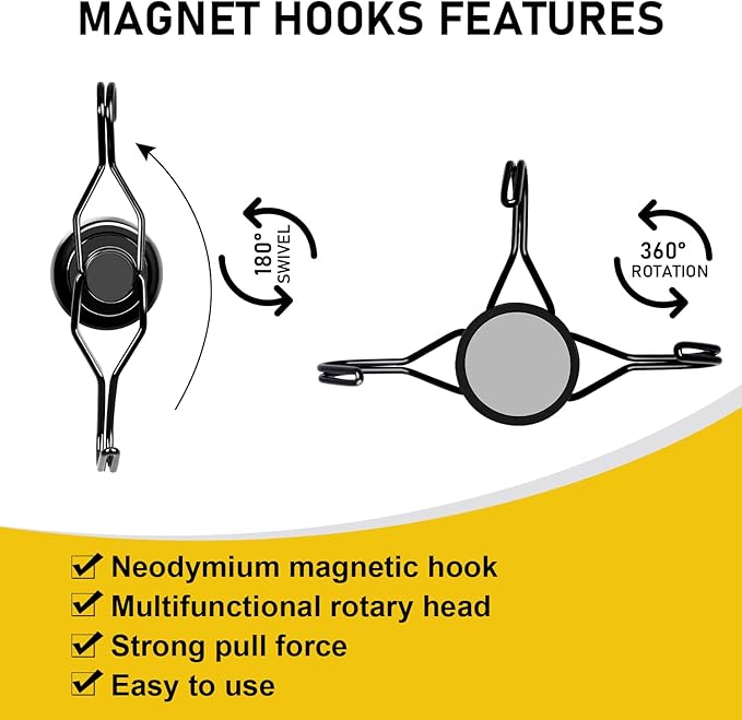 LOVIMAG Hooks, 110lbs+ Magnetic Magnet Hook 2025 Cruise Cabin Ship Essentials Heavy Duty Strong Refrigerator Fridge Hanging for Classroom Beach Vacation Kitchen Grills Home Mug Hanger (8 Pack), Black