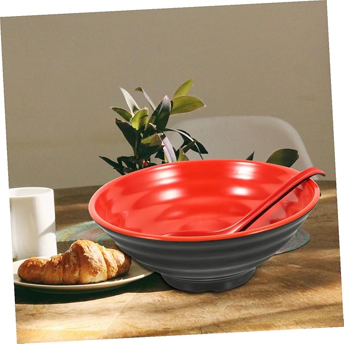 Large Melamine Ramen Bowl with Spoon Reusable Food Container for Rice Instant Noodles Desserts Kitchen Bowls Microwave Safe Decorative and Easy to Clean for Japanese and Asian