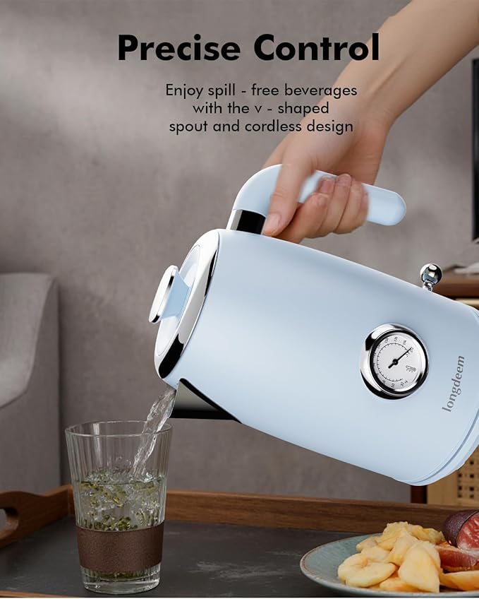 LONGDEEM 1L Small Electric Kettles Stainless Steel, Portable Travel Mini Hot Water Boiler Heater, Cool Touch Teapot, Auto Shut-Off & Boil-Dry Protection for Cooking, Business Trip and More, Blue