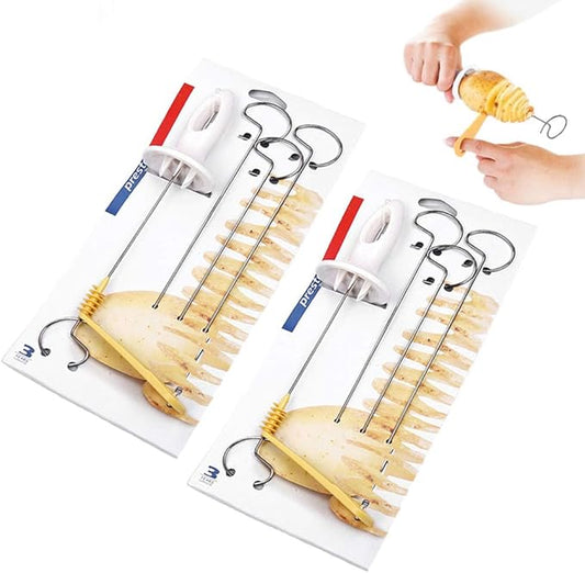 2 Set Tornado Spiral Potato Cutter Manual Slicer, Fry Vegetable Spiralizer Chips Maker with 4 stainless steel Sticks