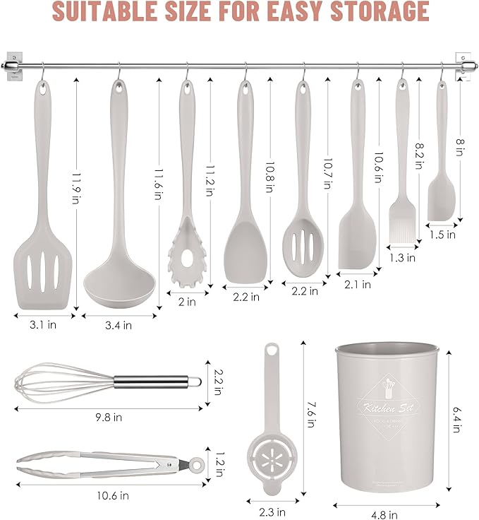 Kitchen Utensils Set-12 Pieces Silicone Cooking Utensils Set (Dishwasher Safe) 392°F Heat Resistant Spatula Set, Nonstick Cookware