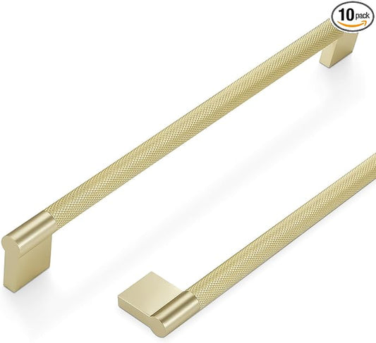 10 Pack 12-5/8 inch(320mm) Brushed Brass Kitchen Cabinet Handles Knurled Cabinet Pulls Gold Drawer Pulls Kitchen Hardware