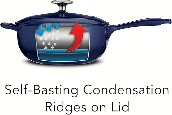 Tramontina Bestow Enameled Cast Iron Saucier Pan with Lid, 3-quart, Blue