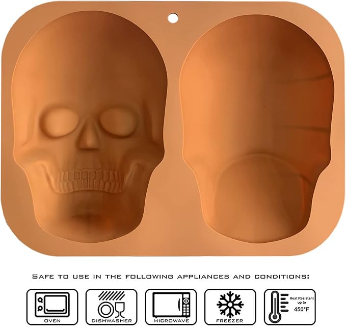 JETKONG Large Skull Cake Pan Haunted Skull Baking Cake Mold for Halloween and Birthday Party (Brown)