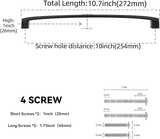 10 Pack 10 Inch Kitchen Cabinet Handles Matte Black Cabinet Pulls Zinc Alloy Drawer Pulls Solid Kitchen Hardware