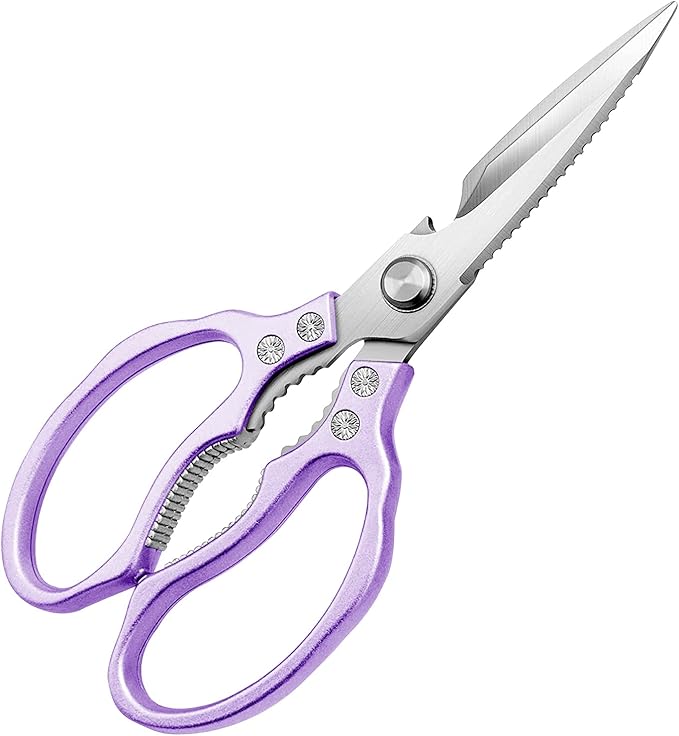 Heavy Duty Sharp Kitchen Scissors, Dishwasher Safe, Cooking Shears for Meat, Chicken, Fish, Poultry, Herb, Bread (Purple)