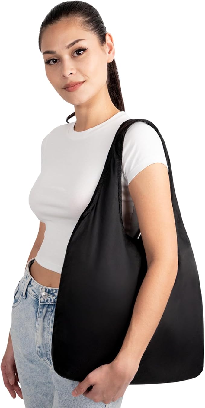 Nanobag Ultra-Lightweight Foldable Tote for Women & Men, Reusable Grocery & Travel Bag, Packable Collapsible Compact Market Essential (Standard Black)