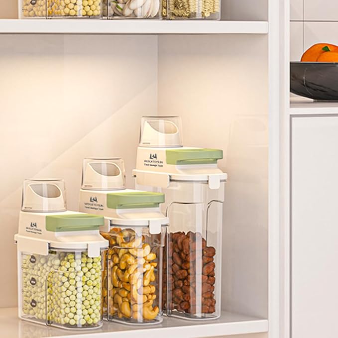 Cereal Containers Storage with Pour Spout Airtight Food Storage Containers Cereal Dispenser Sealed Kitchen Canisters for Nuts Flour Sugar Beans Dry Food, BPA Free (1800ml Green)