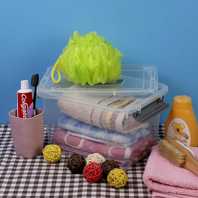 Bringer 6-Pack 5 L Clear Plastic Storage Box, Small Storage Latch Bin