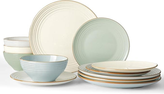 Famiware Jupiter Dinnerware Set, Plates and Bowls Dish Sets for 4 (12 Pieces), Microwave and Dishwasher Safe Stoneware Speckled Tableware, Chip and Scratch Resistant, Multi-color