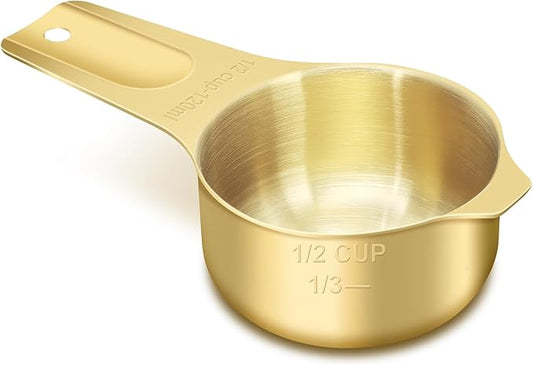 1/2 Cup (120 ml | 4 oz | 120 cc) Stainless Steel Measuring Cup, Metal Measuring Cup for Cooking & Baking(Gold)