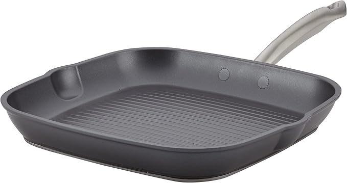 Anolon Accolade Forged Hard Anodized Nonstick Square Grill Pan/Griddle with Spouts, 11 Inch - Moonstone Gray