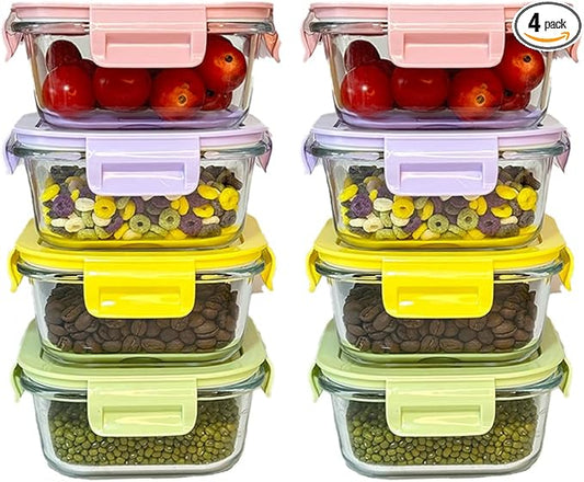 16 Pcs 2Cup Square Glass Food Storage Containers With Lids, 16OZ Food Meal Prep Bowls BPA free, Small Square Glass Food Containers Leak-proof, Dishwasher Microwave Freezer Safe (8 Packs)