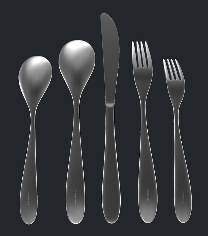 Matte Silverware Set, 18/10 Stainless Steel Satin Flatware, Modern Brushed Finish Cutlery, Dishwasher Safe & Durable, Built to Last (40-Piece, Marettimo)