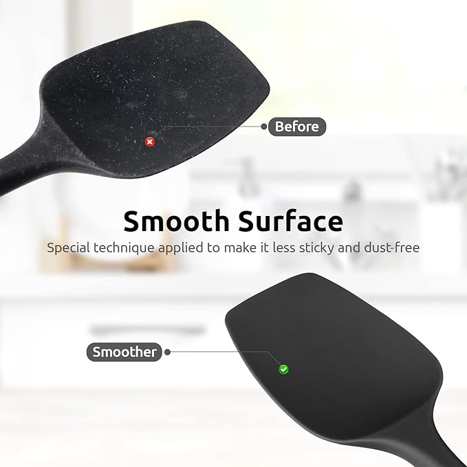 Heat Resistant Silicone Spoon Spatula: U-Taste 600ºF High Heat Flexible 11.38in Silicon Mixing Stirring Cooking Scraping Baking Bowl Scraper Seamless Spreader for Kitchen Nonstick Cookware (Black)
